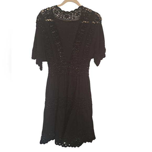 NANETTE LEPORE black cotton crochet knit cut out short sleeve cover up dress M - Picture 9 of 10